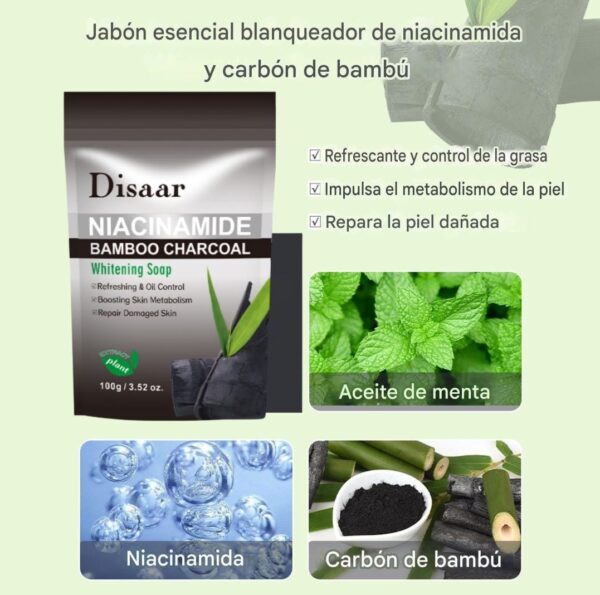 Jabón con Niacinamida y Carbón Activo de Bamboo Disaar